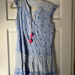 Vineyard Vines Blue and White Patterned Dress with Tassels